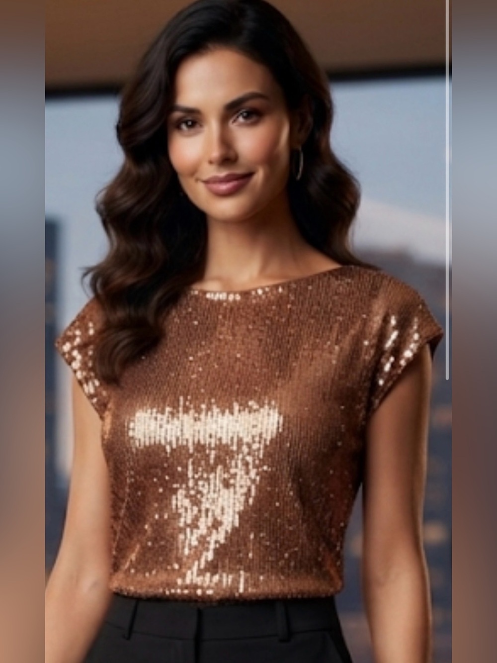 Grace Karin Copper Sequin Cap-Sleeve Crop Top
